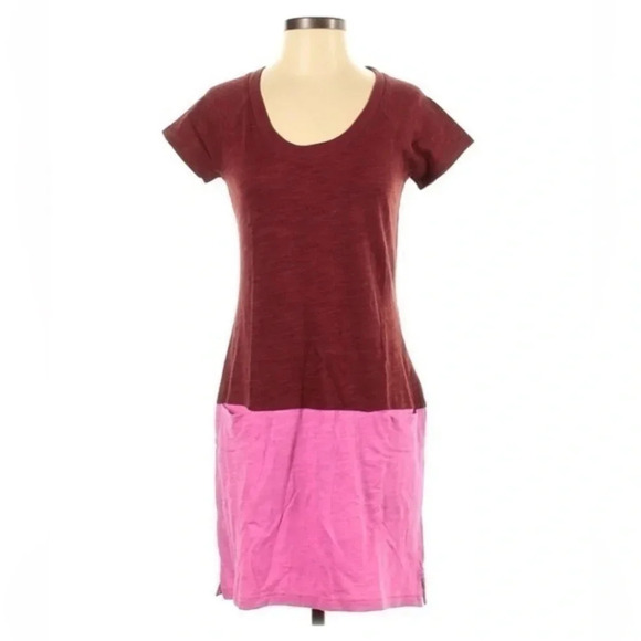 Lands End Canvas | Pink / Burgundy Color-Block Jersey Knee Length Dress Size XS - Picture 1 of 2